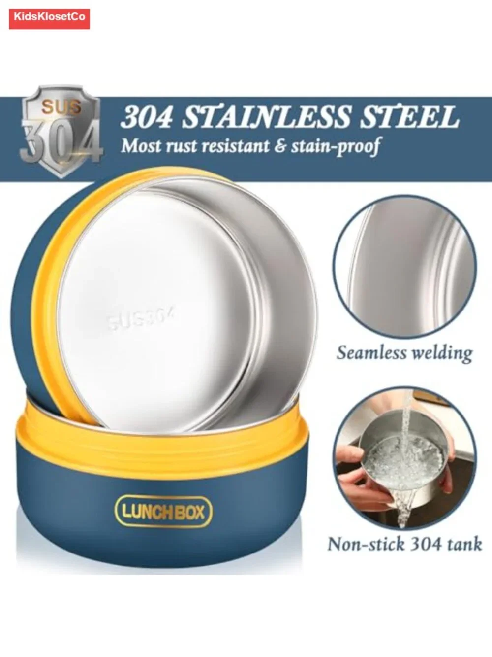 Insulated Bento Lunch Box Set Stainless Steel Stackable 3-Piece